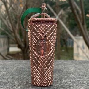 Starbucks Rose Gold Metallic Chrome Diamond Studded Keychain Mini Tumbler NWT